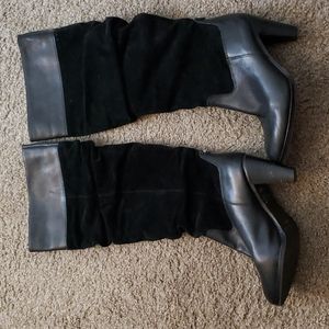 Boots, Black, Upper Leather and Suede, 3 1/2 inch heel, 8M